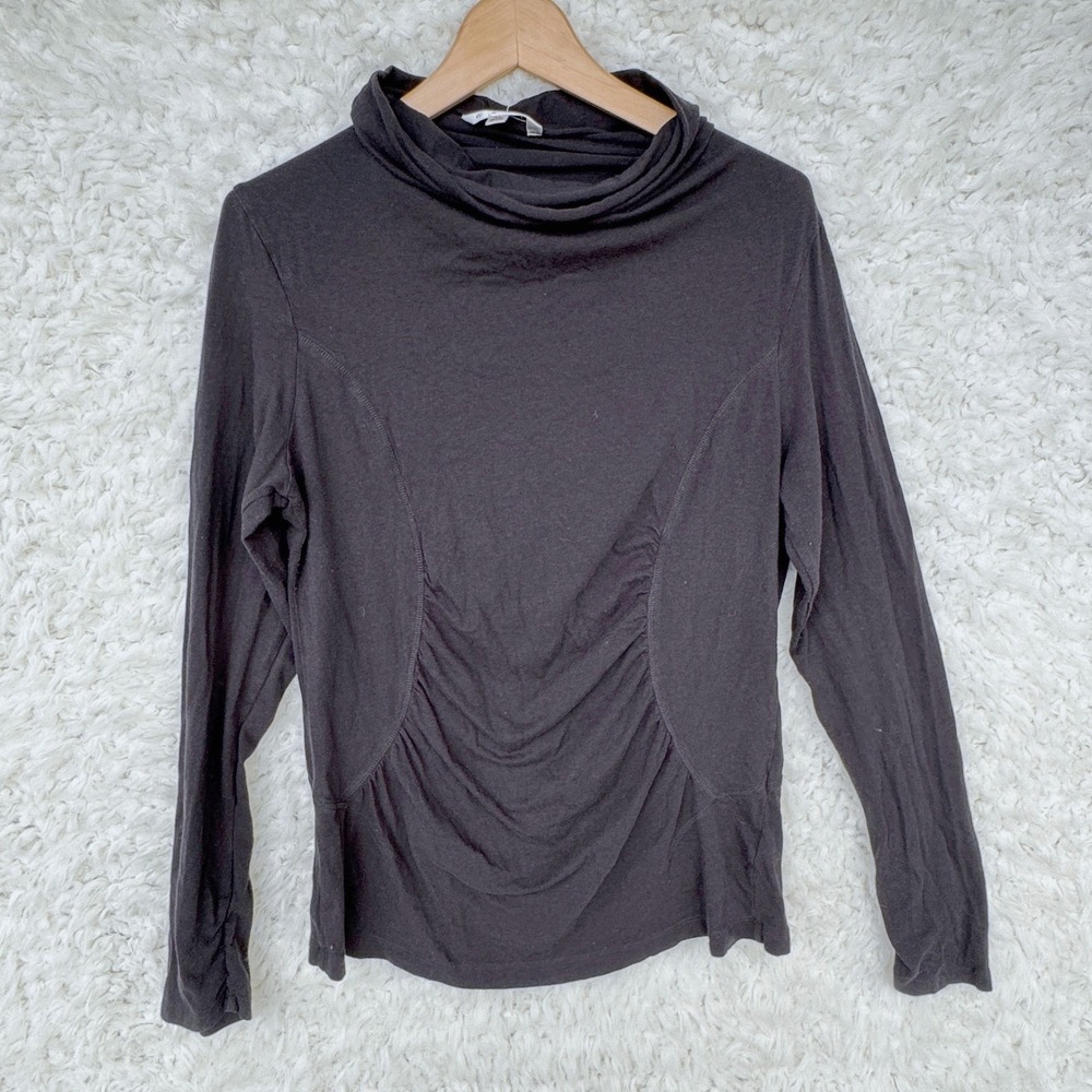 Cabi Black Cowl Neck Long Sleeve Gathered Ruched Fitted Top Womens Size XL